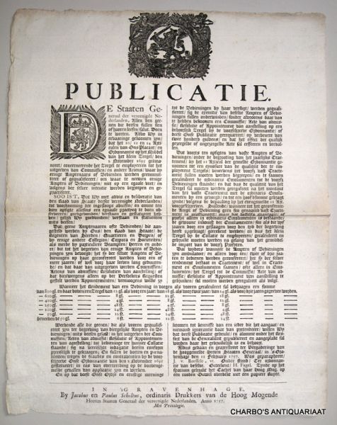 STAATEN GENERAAL, - Publicatie ... Alsoo wy in ervaaringe gekomen zyn, dat het 10, 11 en 14 articulen van ons placaat, en ordonnantie op het middel van het klein zegel, den 2. November 1695 geëmaneert, concerneerende het zegel  te enployeeren tot het uitgeven van...