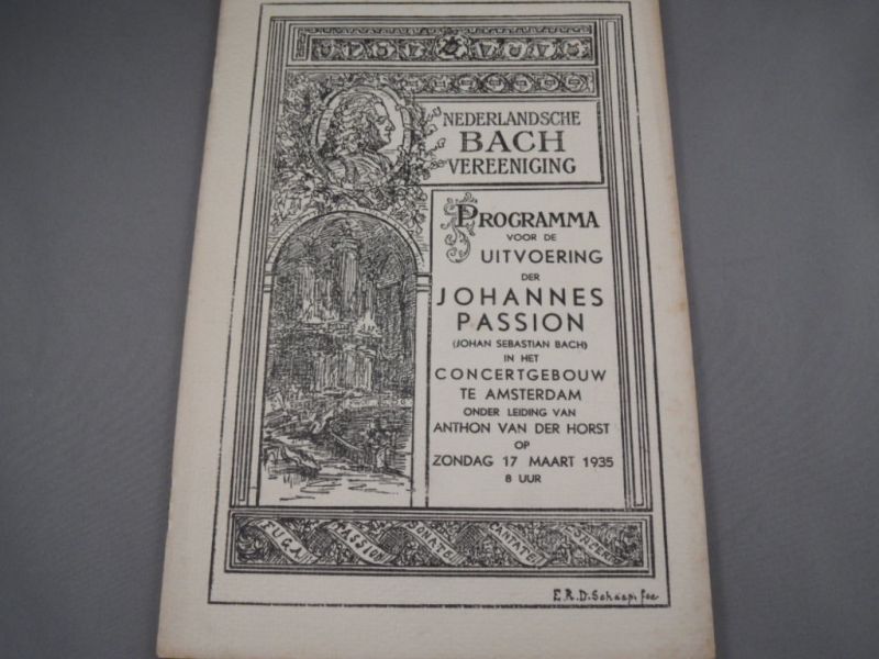 De Nederlandsche Bachvereeniging - Bach: Programma voor de uitvoering der Johannes Passion in de groote kerk te Naarden. Olv. Evert Cornelis op zondag 17 maart 1935 8 uur