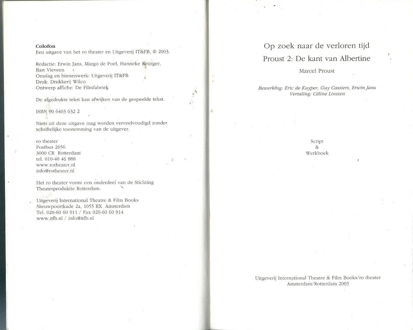 Proust, Marcel - de kant van albertine  script en werkboek