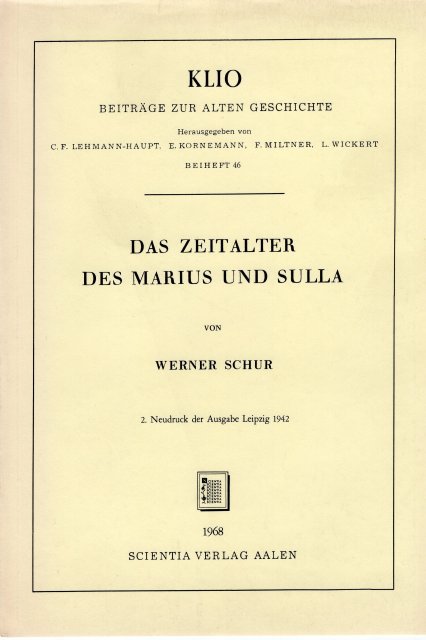 Schur, Wilhelm. - Das Zeitalter des Marius und Sulla.