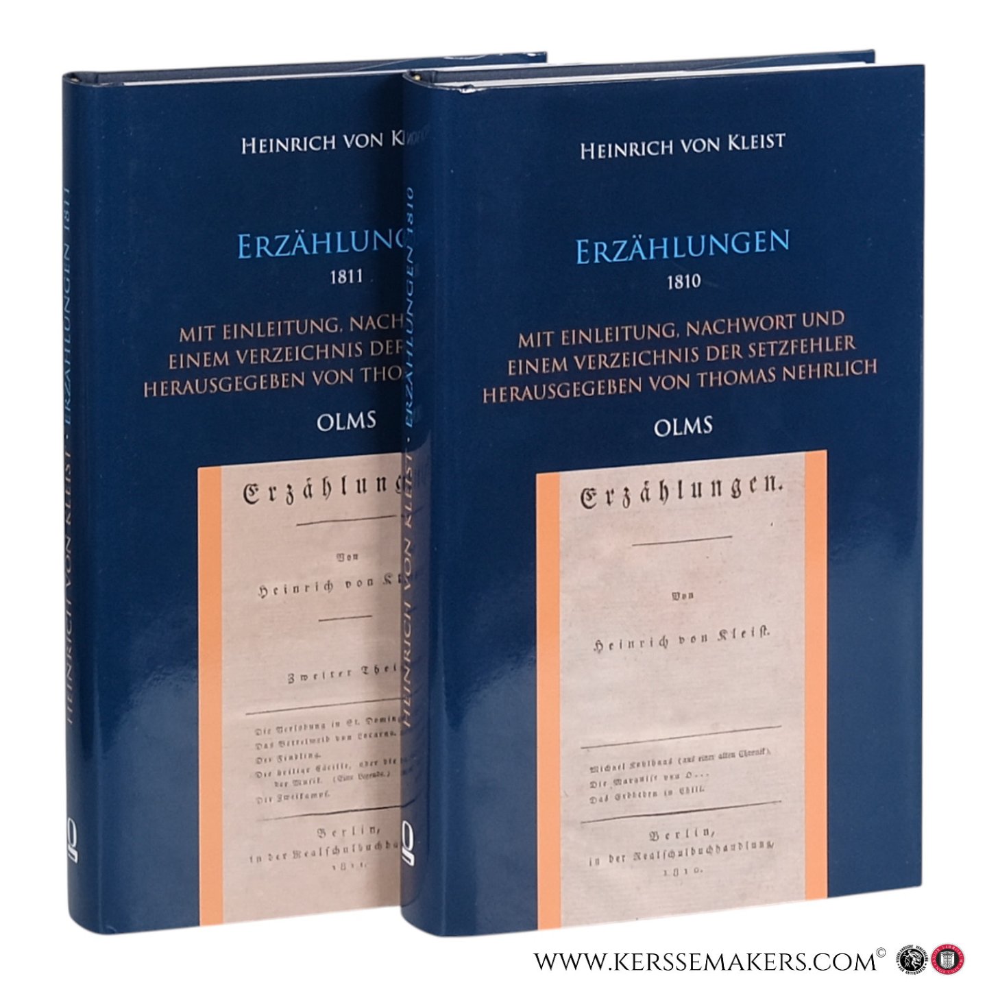 Kleist, Heinrich von / Nehrlich, Thomas (Hrsg.). - Erzählungen. Erster Theil 1810. Zweiter Theil 1811. [2 volumes].