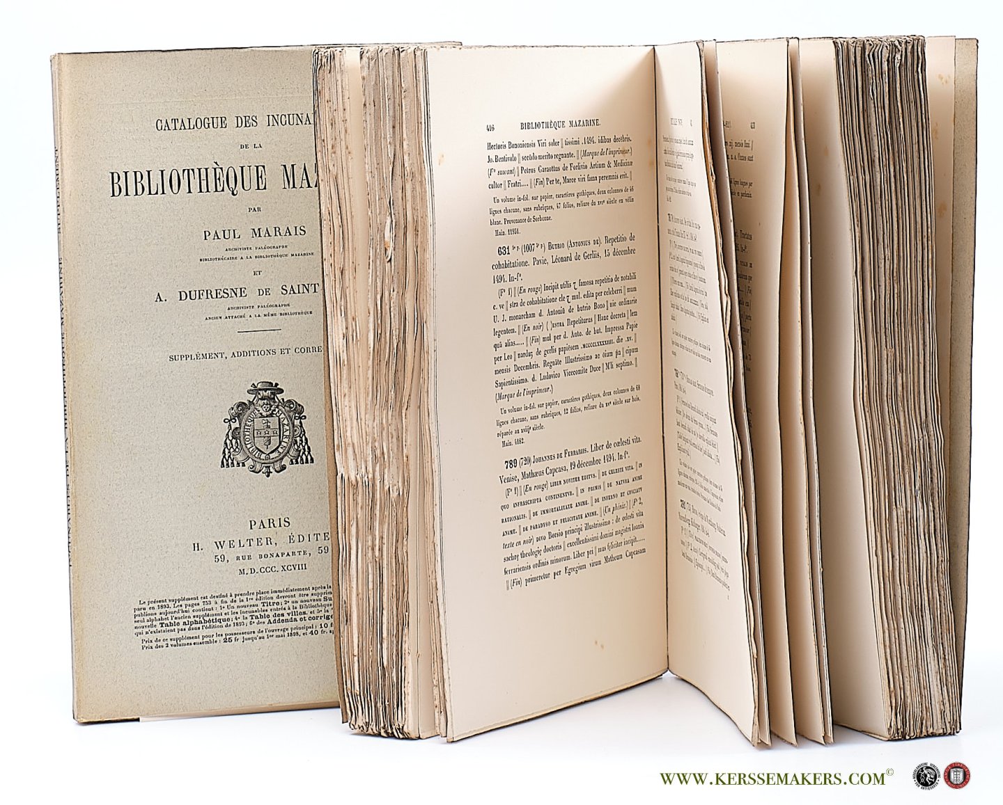 Marais, Paul / A. Dufresne De Saint-Léon. - Catalogue des incunables de la bibliothèque Mazarine & Supplément, additions et corrections [ 2 volumes ].
