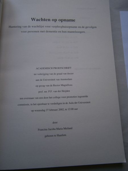 Meiland, Franka - Wachten op opname