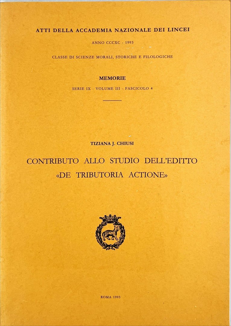 Chiusi, Tiziana J. - Contributo allo studio dell'editto "De Tributoria Actione".