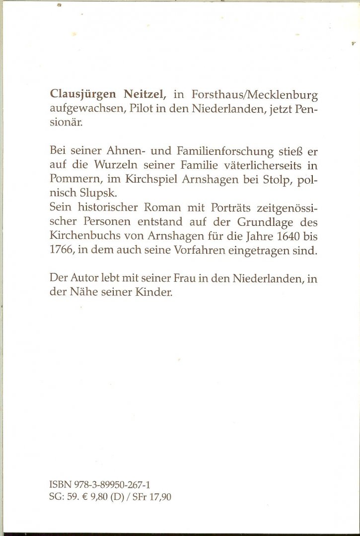 Clausjürgen Neitzel (Autor) - Arnshagen - eine Kirchengemeinde in Pommern zwischen 1640 und 1766: