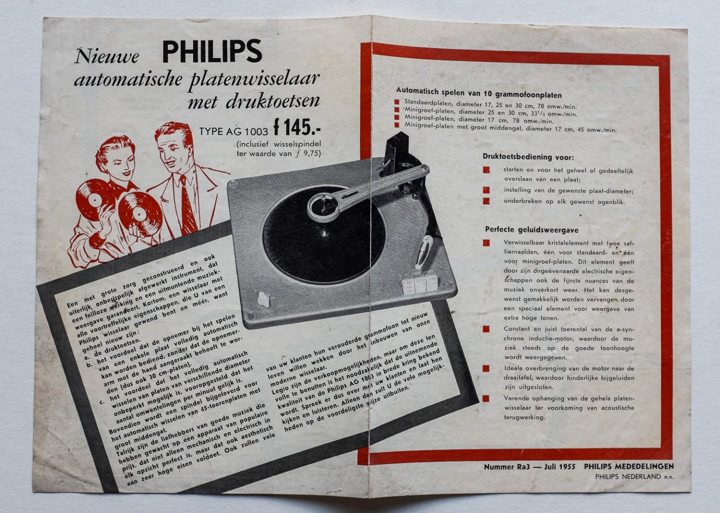 Philips Gloeilampenfabrieken Nederland n.v., Eindhoven - Nieuwe Philips automatische platenwisselaar met druktoetsen - type AG 1003