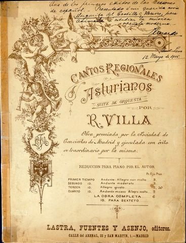 Villa, Ricardo: - Cantos regionales asturianos. Suite de orquesta. Reduccion para piano por el autor