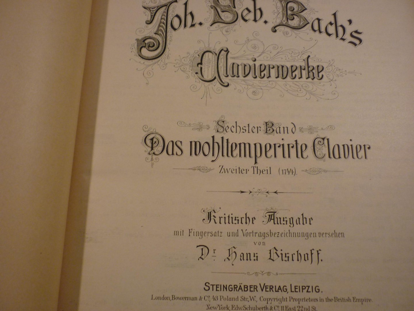 Bach; J. S. (1685-1750) - Klavierwerke; Band 6 - Das Wohltemperirte Clavier - Zweiter Theil (1744); Krititsche Ausgabe mit Fingersatz und Vortragsbezeichnungen versehen von Dr. Hans Bischoff (Berlin, Juni 1884) voor Piano - Originele unieke uitgave!