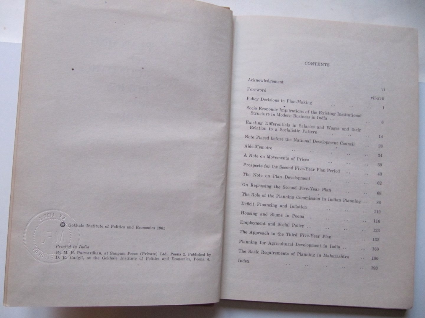 D.R. Cadgil - Planning and economic policy in India