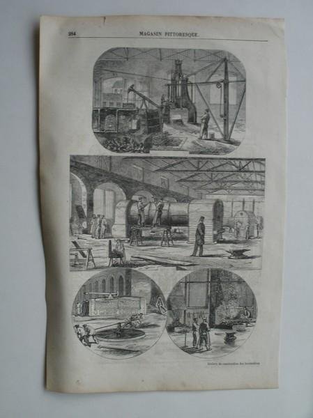 antique print (prent). - Ateliers de construction des locomotives du great western railway a Swindon.