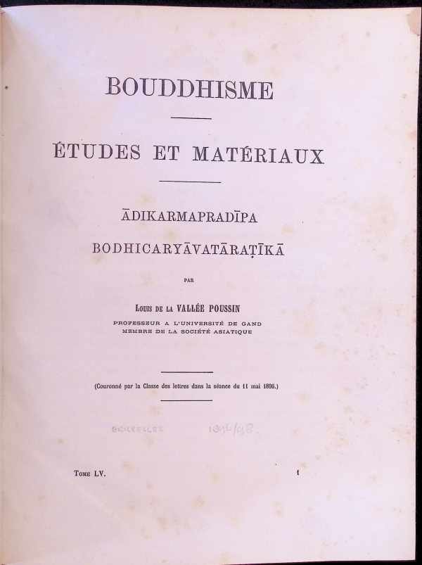 Louis de La Vallée Poussin - Bouddhisme  Etudes et Materiaux