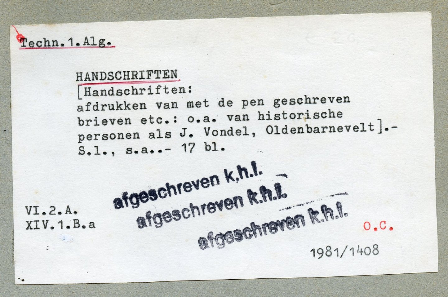 N.N. - Handschriften (afdrukken) uit de boekerij van Mr. N. Beets