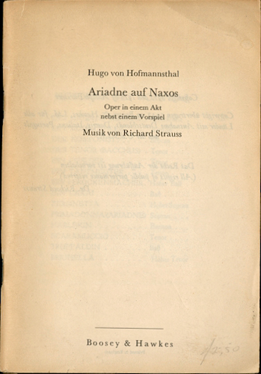 STRAUSS, Richard / Hugo von Hofmannsthal - ARIADNE AUF NAXOS
