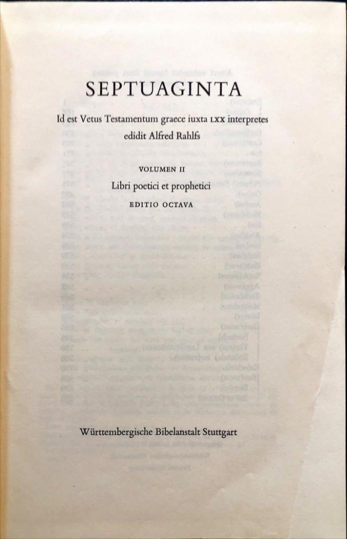 Rahlfs, Alfred (ed) - Septuaginta; Id est Vetus Testamentum graece iuxta LXX interpretes