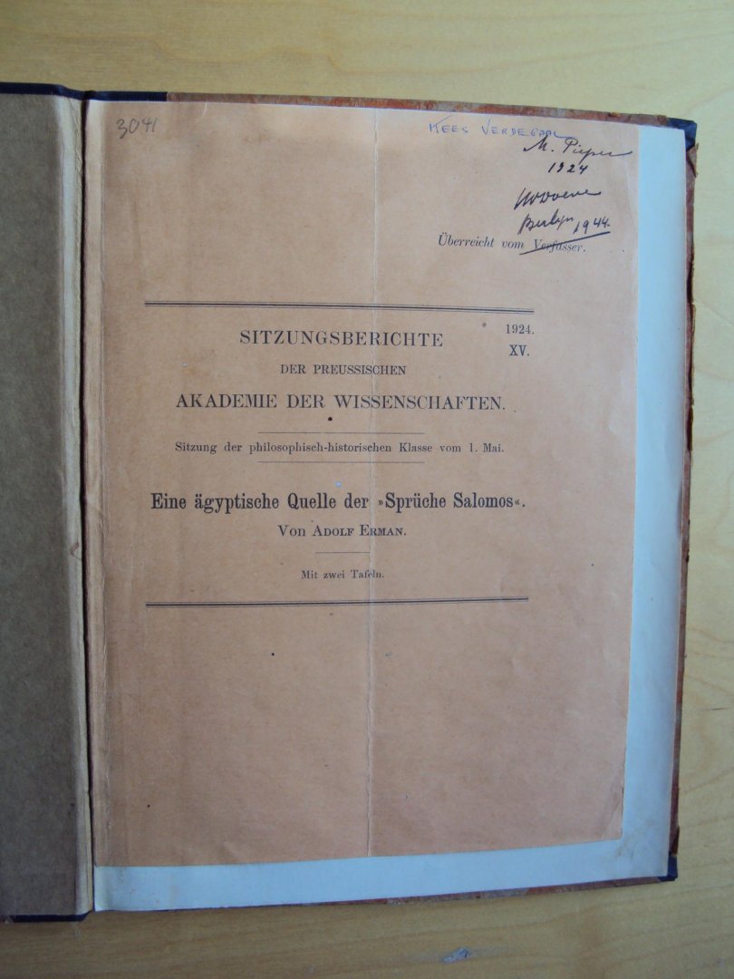 Erman, Adolf - Eine ägyptische Quelle der "Sprüche Salomos" + Das Weisheitsbuch des Amen-em-ope