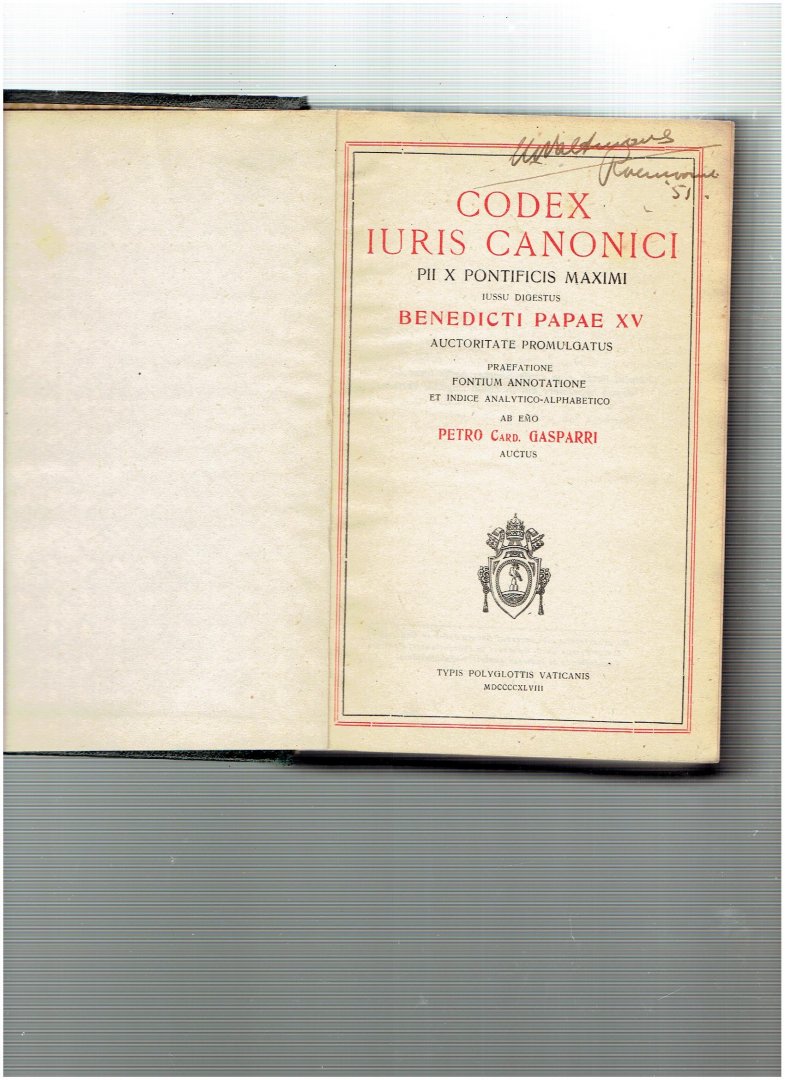 petro card. gasparri - codex lurIs canonici PII X PONTIFICIS MAXIMI