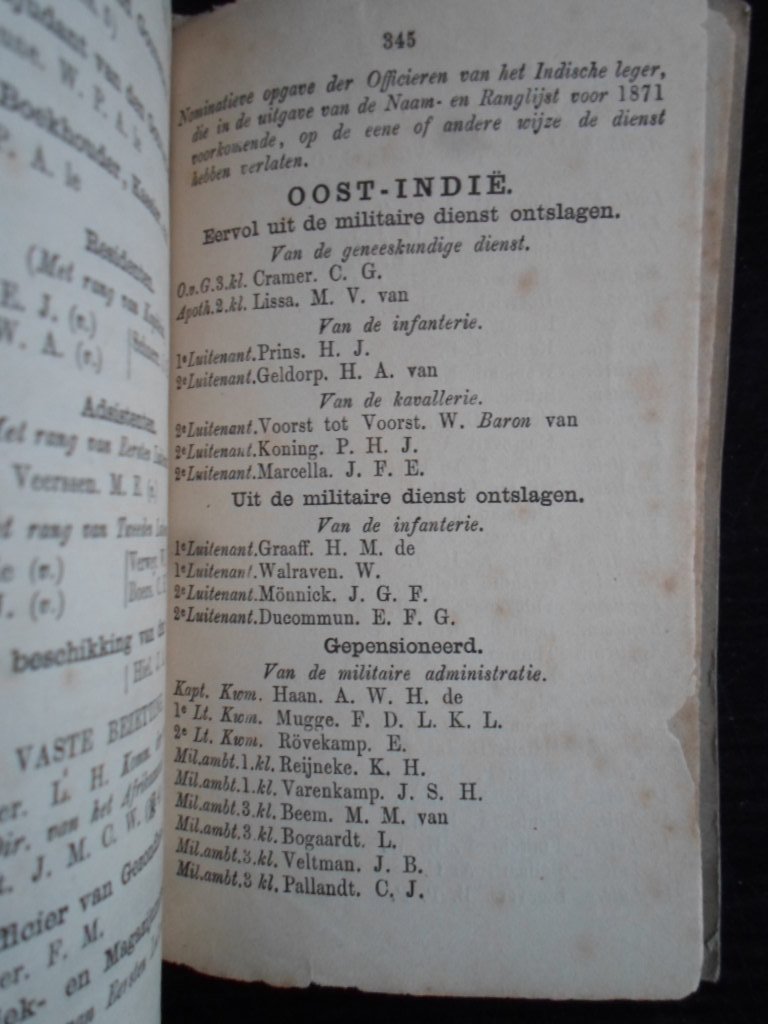  - Naam-en Ranglijst der Officieren van het Koninklijke Leger der Nederlanden en van Nederlandsch-Indiën, 1872