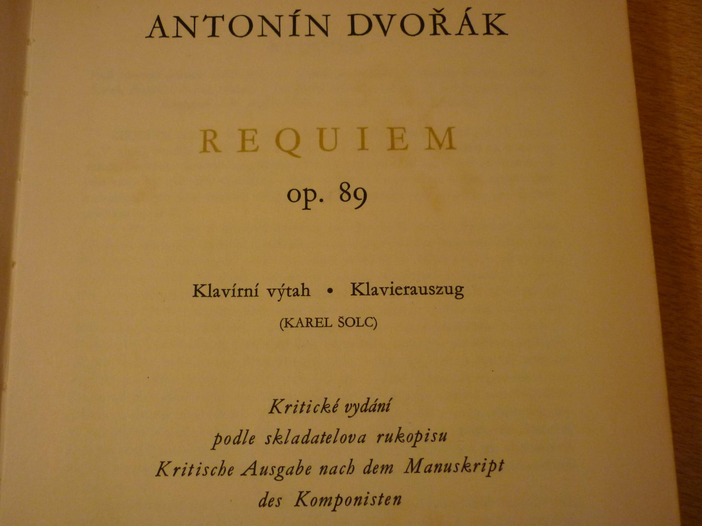 Dvorak; Antonín - Requiem op. 89; Gesamtausgabe der Werke von Antonin Dvorak. Klavierauszug (Karel Solc)