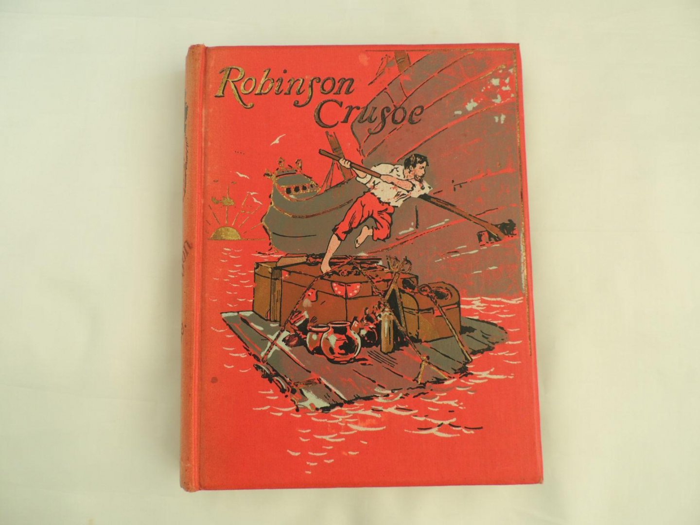 Defoe, Daniël- bewerkt K. Beversluis - Het leven en de lotgevallen van Robinson Crusoe. verhaald door hem zelf.  Geillustreerde prachtuitgave 12 platen waarvan een in kleur verder illustraties tussen de tekst