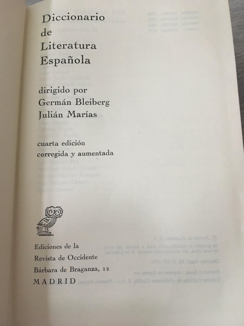 Germán Bleiberg, Julián Marías - Diccionario de literatura española. Tercera edición corregida y aumentada.
