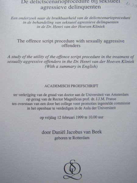 Beek, D.J. van - De delictscenarioprocedure bij seksueel agressieve delinquenten