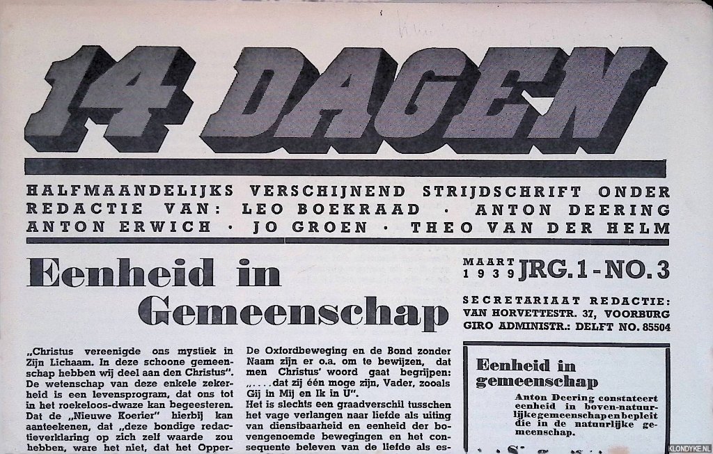 Deering, Anton - en anderen (redactie) - 14 dagen: Halfmaandelijks tijdschrift: Jaargang 1: Nummer 3
