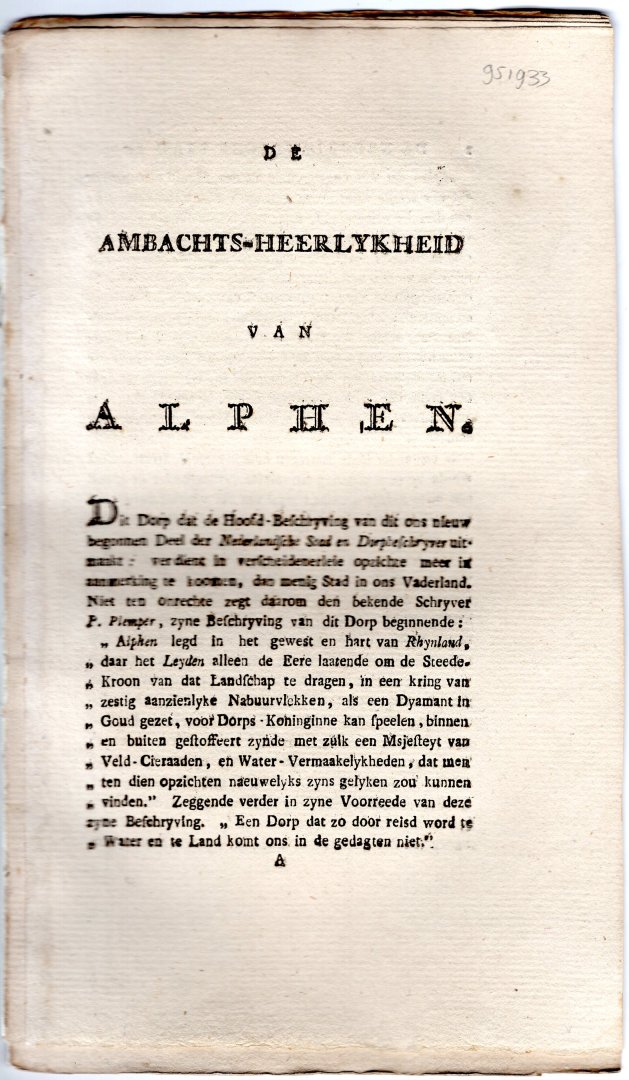 De Nederlandsche stad- en dorpbeschryver - De ambachtsheerlykheid van Alphen