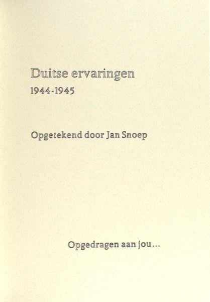 Snoep, Jan. - Dagboek. Duitse ervaringen1944-1945.