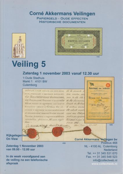 Corné Akkermans Veilingen bv - Veiling 5 - 1 november 2003