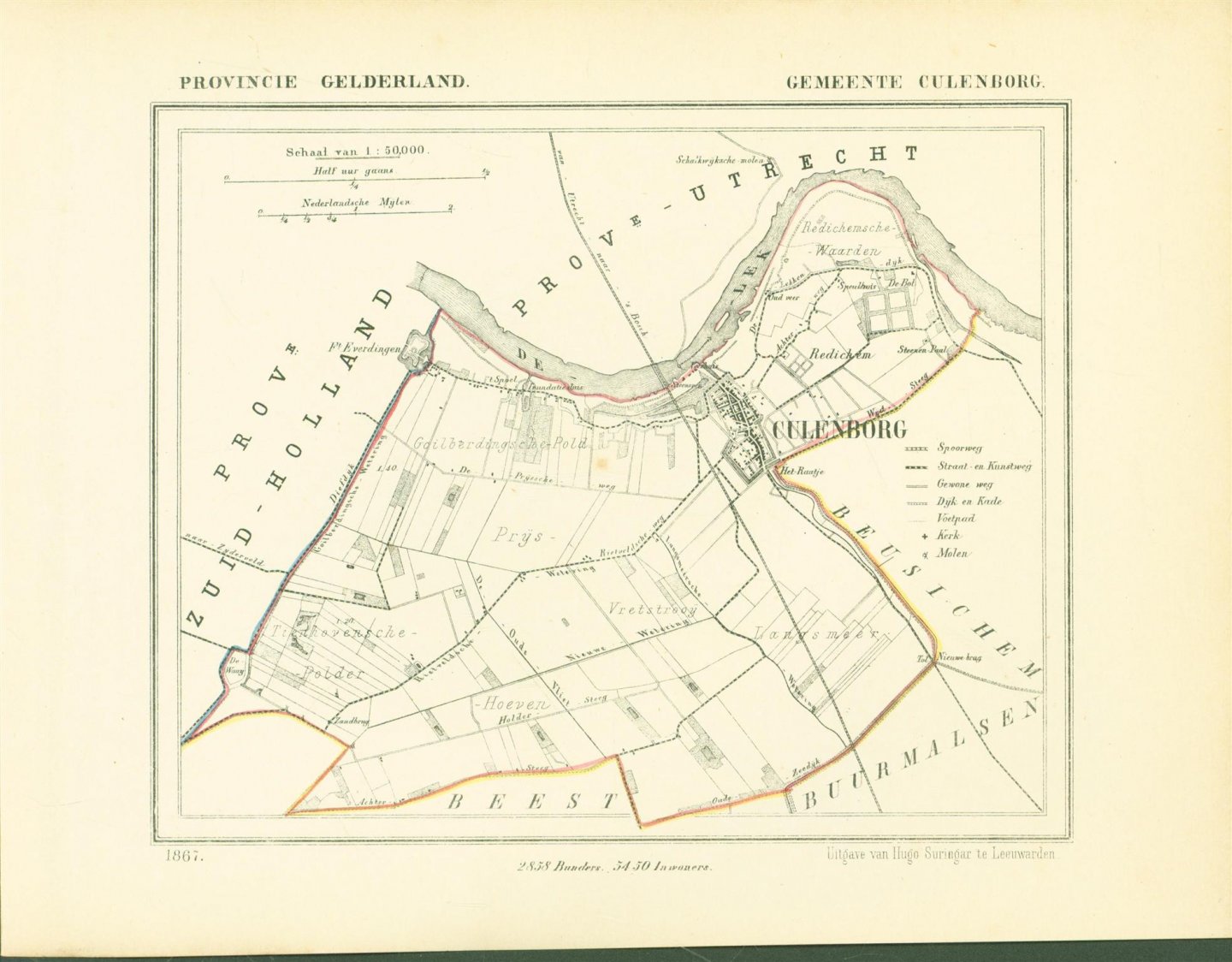 Kuyper Jacob. - CULENBORG  . Map Kuyper Gemeente atlas van GELDERLAND