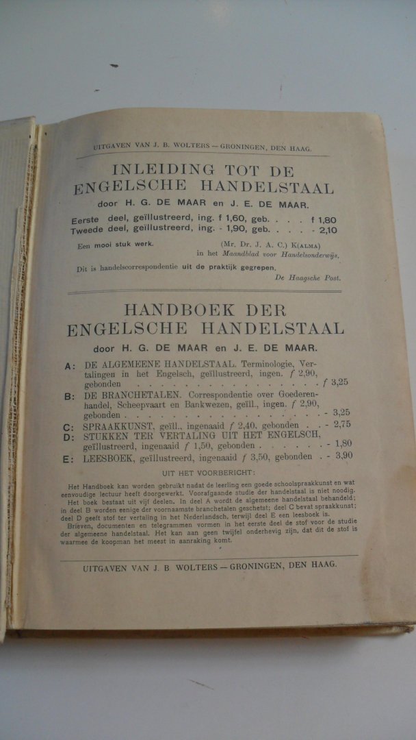 Maar H.G. de & J.E. de Maar - Engelsche Handelstaal  vol. E. Commercial Reader