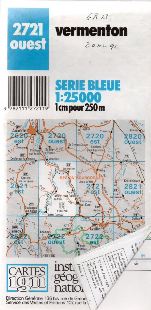 redactie - Vermenton, 2721 Ouest / série bleue / iténeraires de randonnéeVermenton