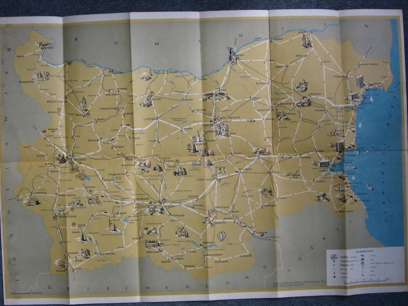  - Folder & landkaart van, het toen nog communistische,  Bulgarije