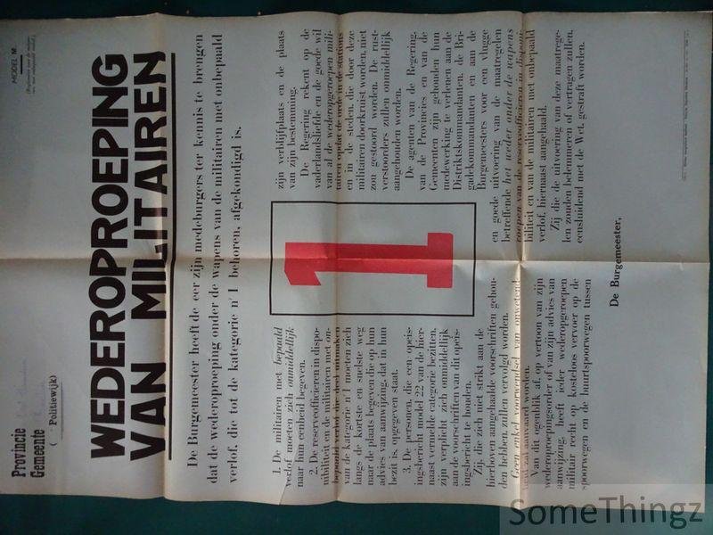 N/A. - Militair Geografisch Instituut. - Affiche: Wederoproeping van militairen. Provincie West-Vlaanderen. Gemeente Ruislede (Kruiskerke Kerk). Model M. Kategorie Nr. 1.