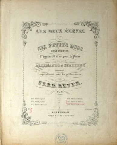 Bertini, Henri: - Les deux élèves. Six petits duos instructives à quatre mains pour le piano sur des motifs allemands et italiens. No. 5. Motif de Silcher
