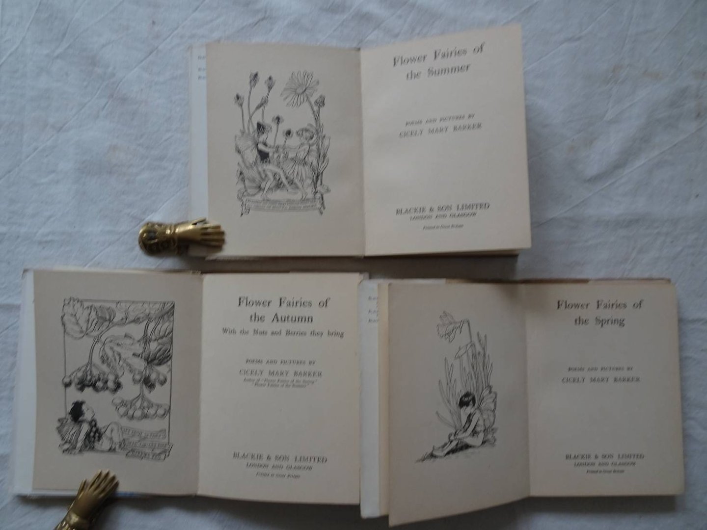 Barker, Cicely Mary. - Flower Fairies of the Autumn. With the nuts and Berries they bring/ Flower Fairies of the Summer/ Flower Fairies of the Spring. 3 titles.