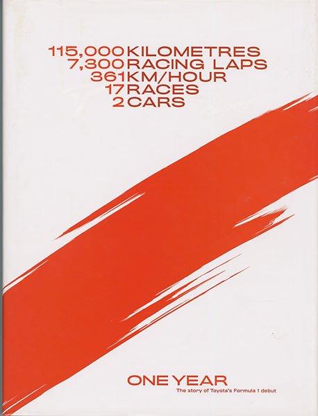  - One Year. The Story of Toyota's Formula 1 Debut. 115,000 Kilometres. 7,300 Racing Laps. 361 Km/Hour. 17 Races. 2 Cars.