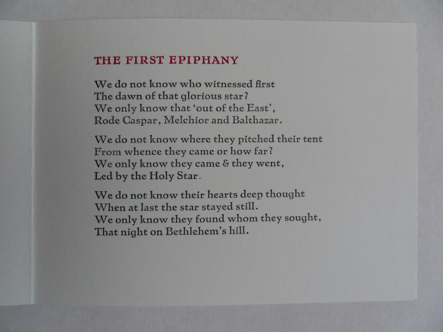 Morrison, Margaret. - The First Epiphany. [ Beperkte oplage van ca. 100 exemplaren ].