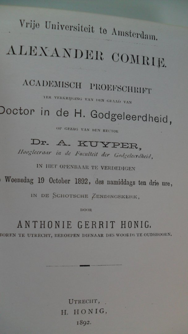 Honig Anthonie Gerrit - Alexander Comrie  Academisch proefschrift