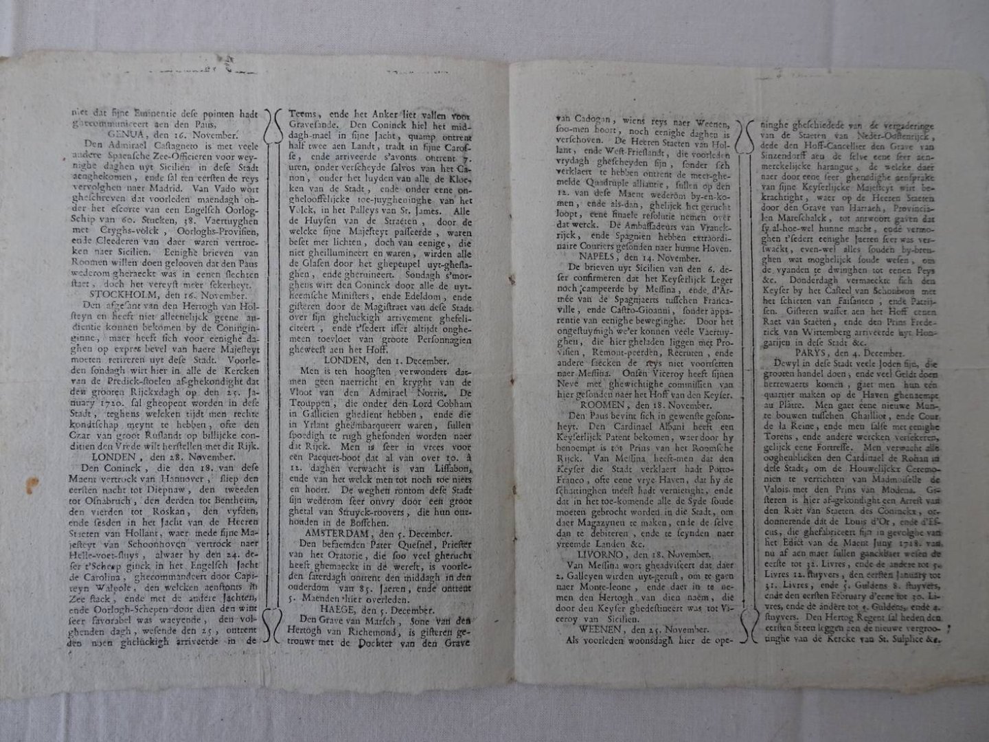 N.n.. - Gazette van Antwerpen. Vrydagh den 8. December 1719. No 98.
