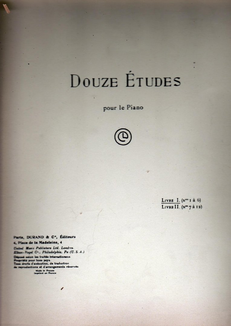Debussy Claude - Douze Etudes  pour le piano