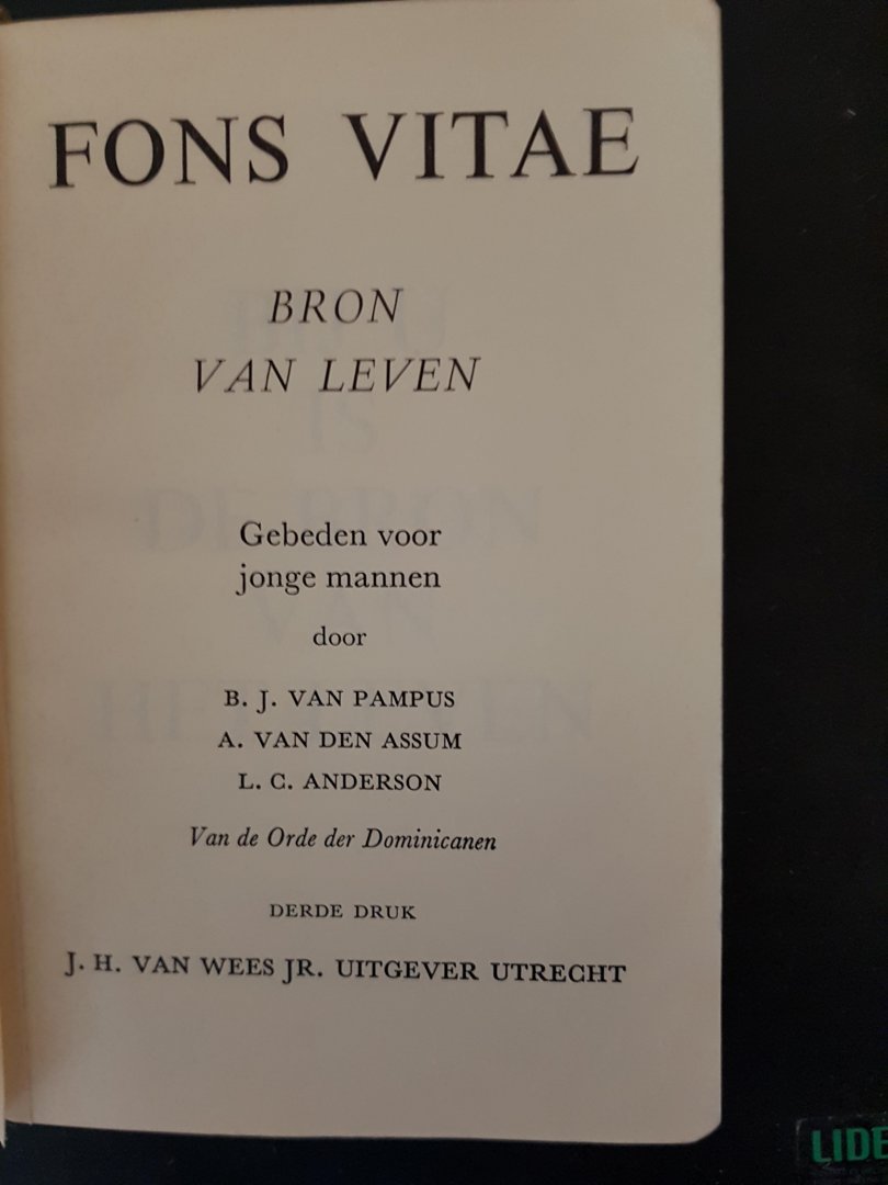 Pampus, B.J van ; A. van den Assum; L.C. Anderson - Van de orde der Dominicanen - Fons Vitae / Bron van leven : gebeden voor jonge mannen