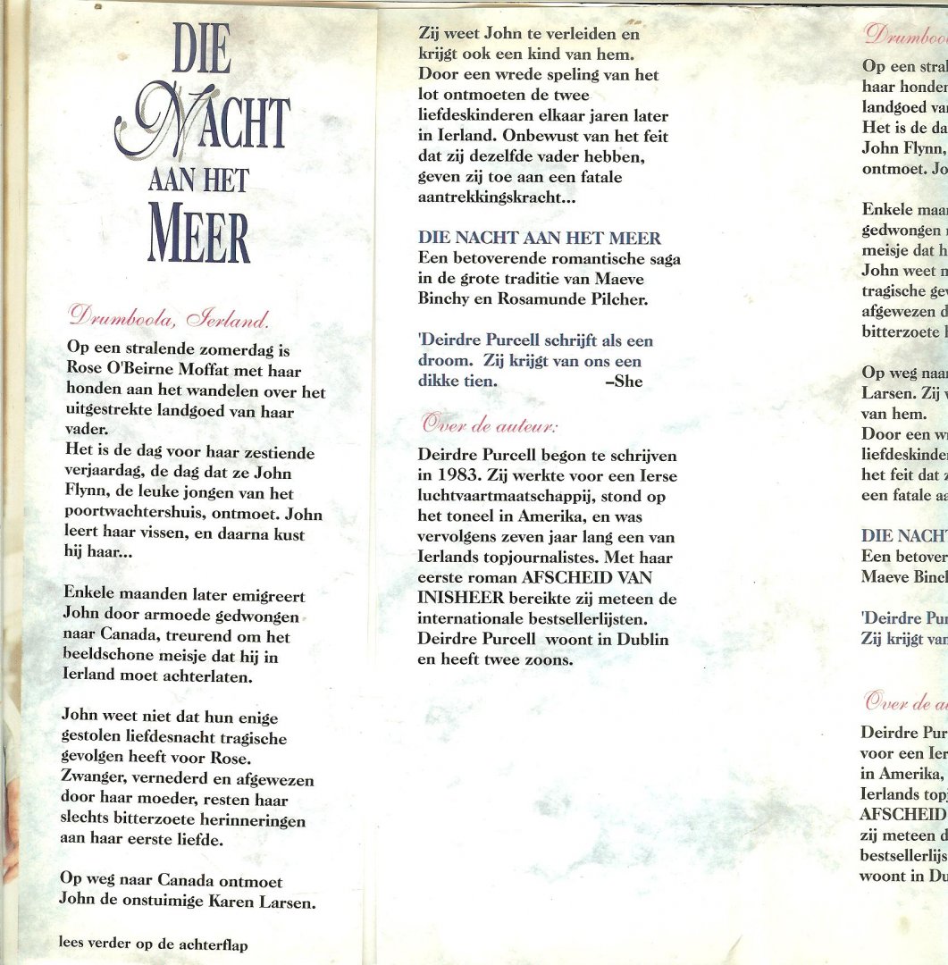 Purcell, Deirdre.. Vertaling Annet Mons .. met  Omslagontwerp van Julie Bergen Omslag dia ABC Press - Die nacht aan het meer