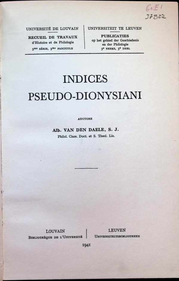 Alb. Van Den Daele, S. J. - Indices pseudo-Dionysiani