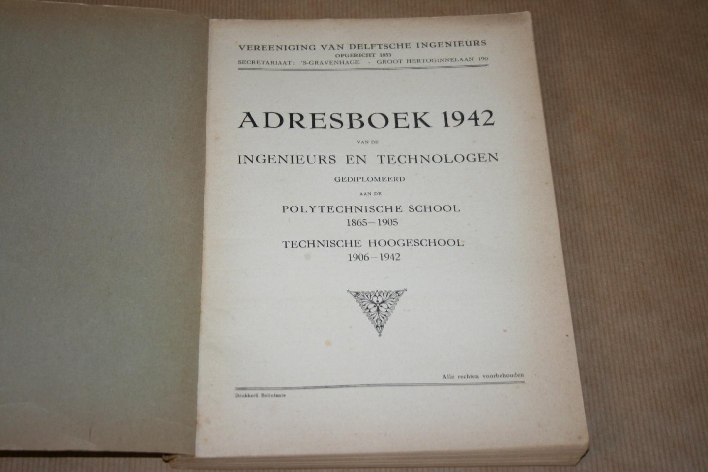  - Adresboek 1942 -  van de Ingenieurs en Technologen  gediplomeerd aan de Polytechnische School & de Technische Hoogeschool