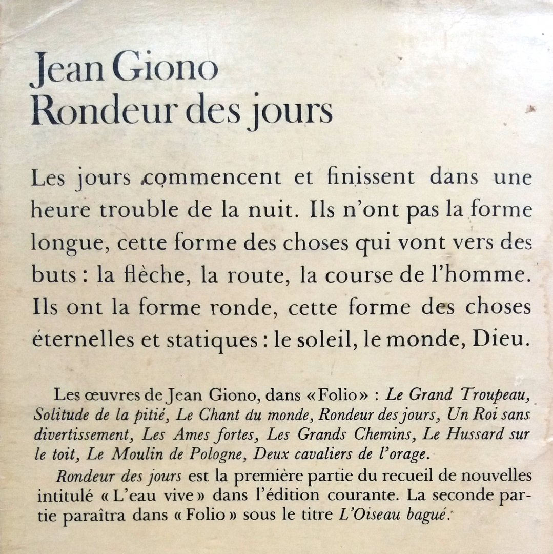 GERESERVEERD VOOR KOPER Giono, Jean - Rondeur des jours (FRANSTALIG)
