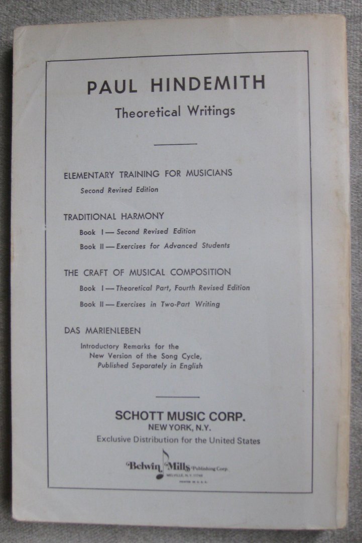 Hindemith, paul - Elementary training for musicians