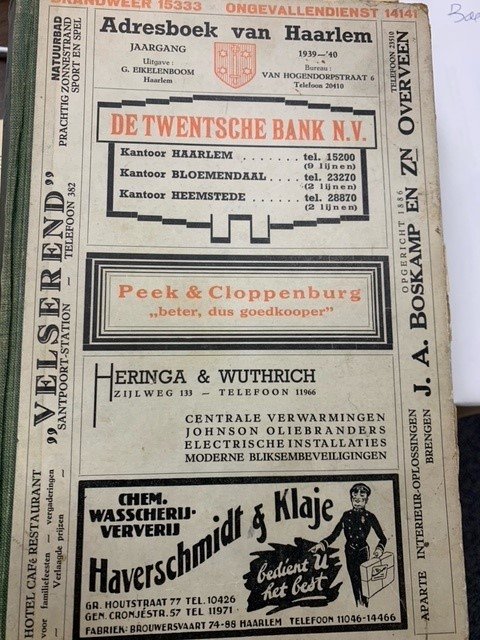  - Adresboek van Haarlem, 1939-1940.