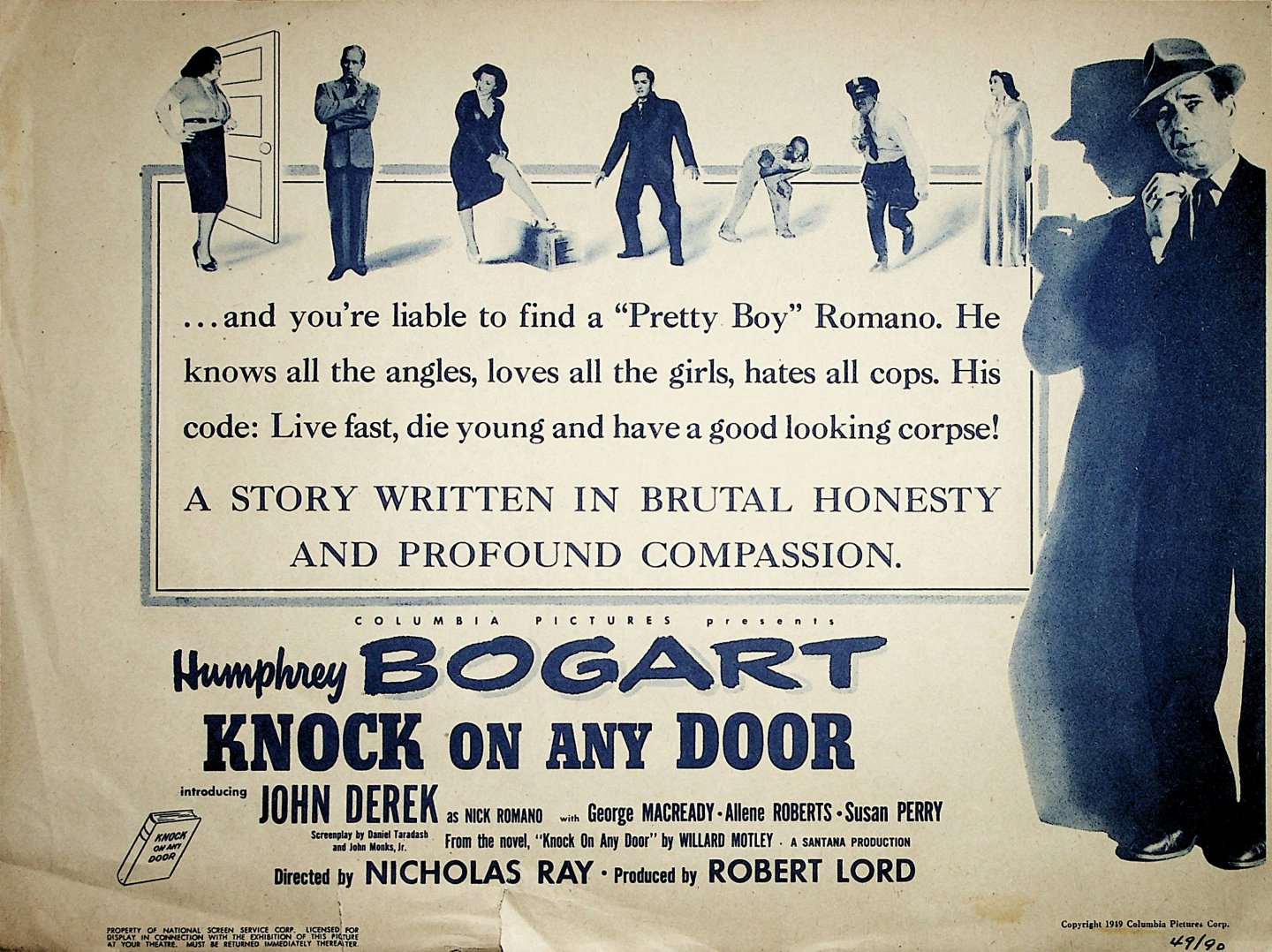 Bogart, Humphrey - Affiche voor de filmvertoning van de Amerikaanse film Knock on any door, met Humphrey Bogart in de hoofdrol