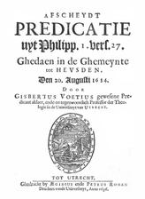 Voetius, Gisbertus - Afscheydt predicatie uyt Philipp. 1 vers 27 ghedaen in de ghemeynte tot Heusden in den 20 Augusti 1634